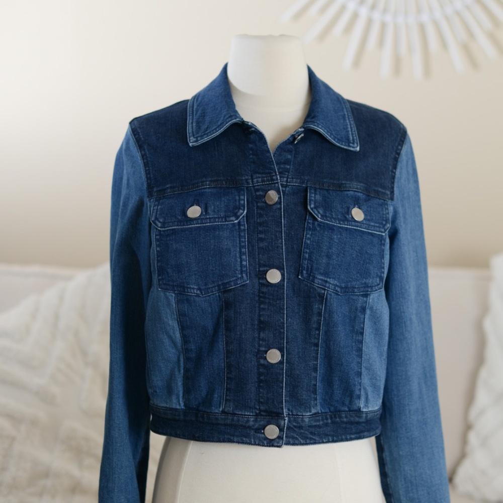 NEW INC Cropped Denim Stretch Jacket XS